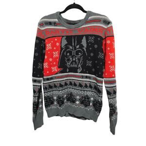 Star Wars Darth Vadar Christmas Winter Sweater Mens Medium Black Gray Red White